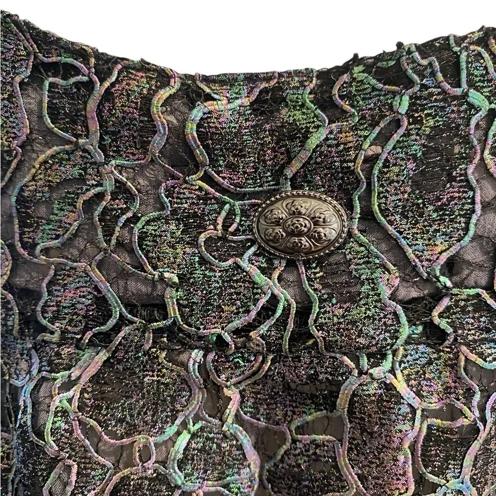 CHANEL Black Iridescent Lace Tank Top